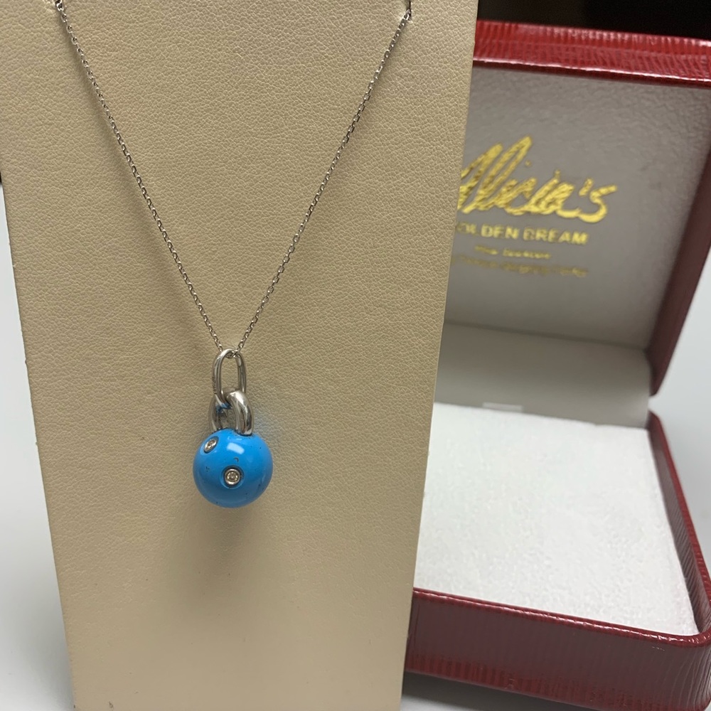 14K White Gold Turquoise Diamond Pendant
